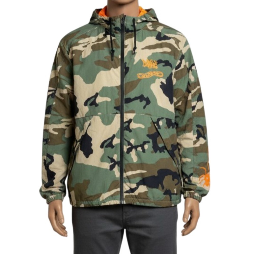 Empyre Camo Windbreaker Jacket Men L Orange Spiderweb Halloween Skate Streetwear